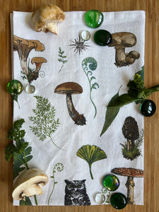 Mushroom or Seashell edge-to-edge print tea towel