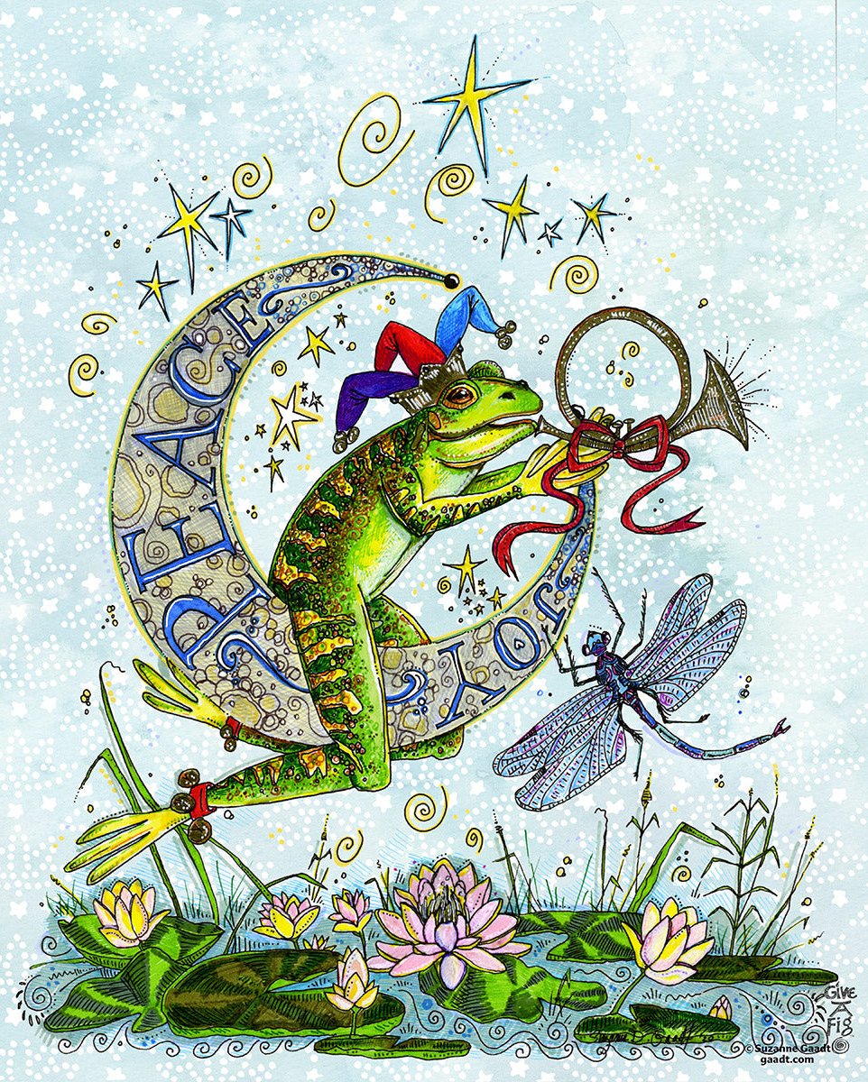 Frog & Moon with Dragonfly