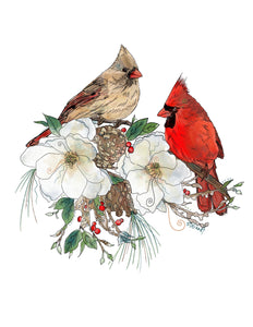 Cardinals with Magnolia & Pine