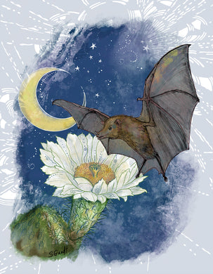 Bat with Cactus Flower