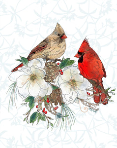 Cardinals with Magnolia & Pine