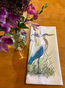 Great Blue Heron with Wild Iris